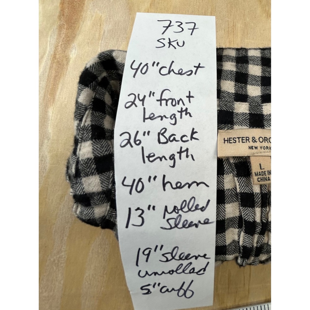 Hester & Orchard Black White Gingham Button Down Shirt Large Plaid Flannel - Picture 6 of 12